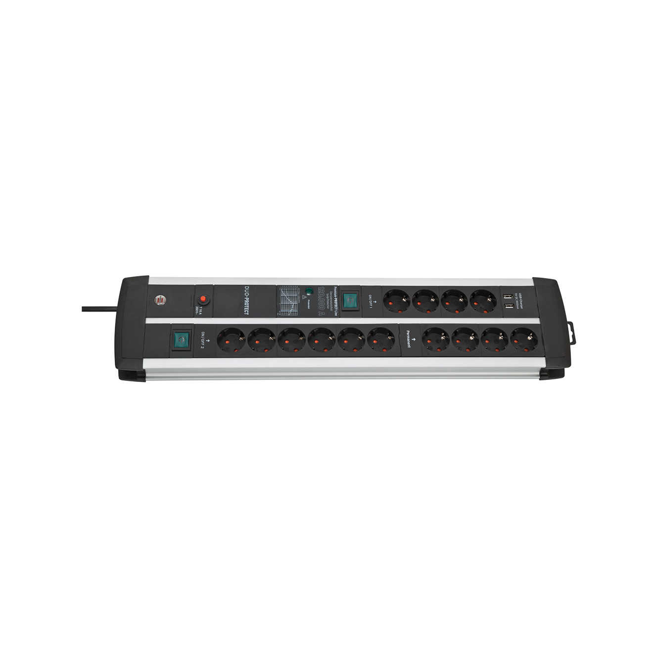 Сетевой фильтр Brennenstuhl Premium-Protect-Line 120 000 А 14 розеток 2 USB кабель 3 м H05VV-F 3G1,5 черный 1392000232
