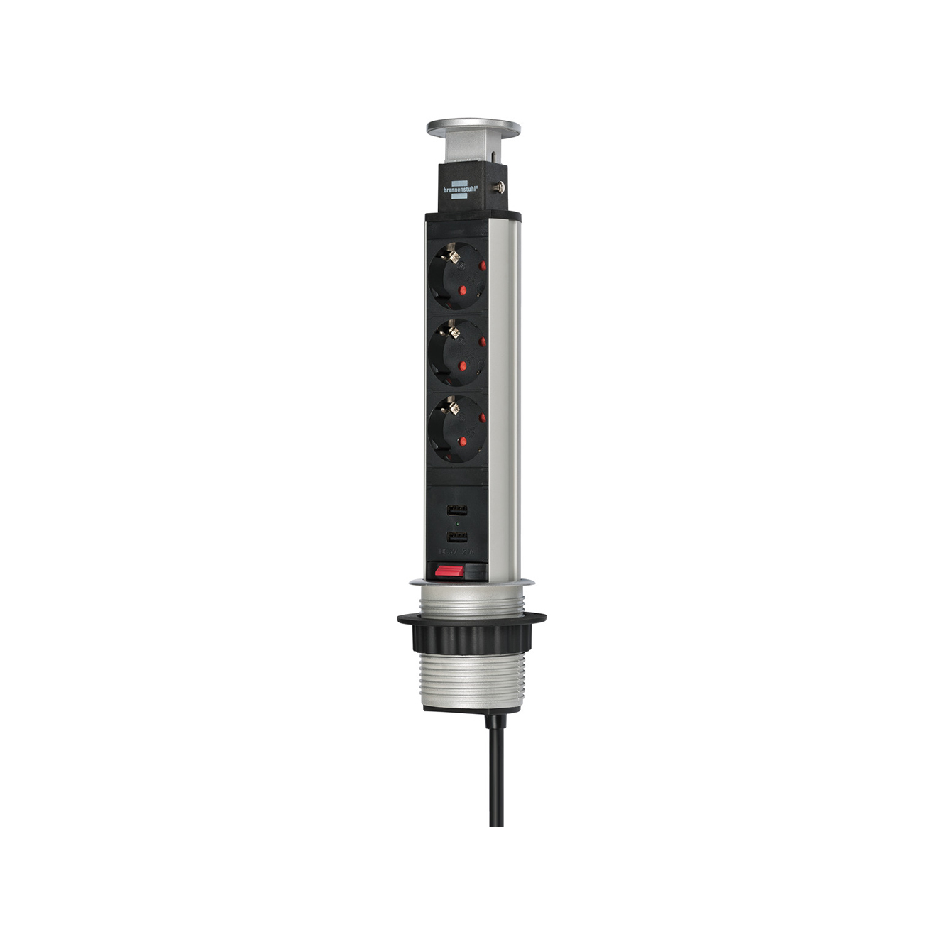 Удлинитель выдвижной Brennenstuhl с расширением на 3 розетки и 2 порта USB-зарядки кабель 2 м H05VV-F 3G1,5 1396200013