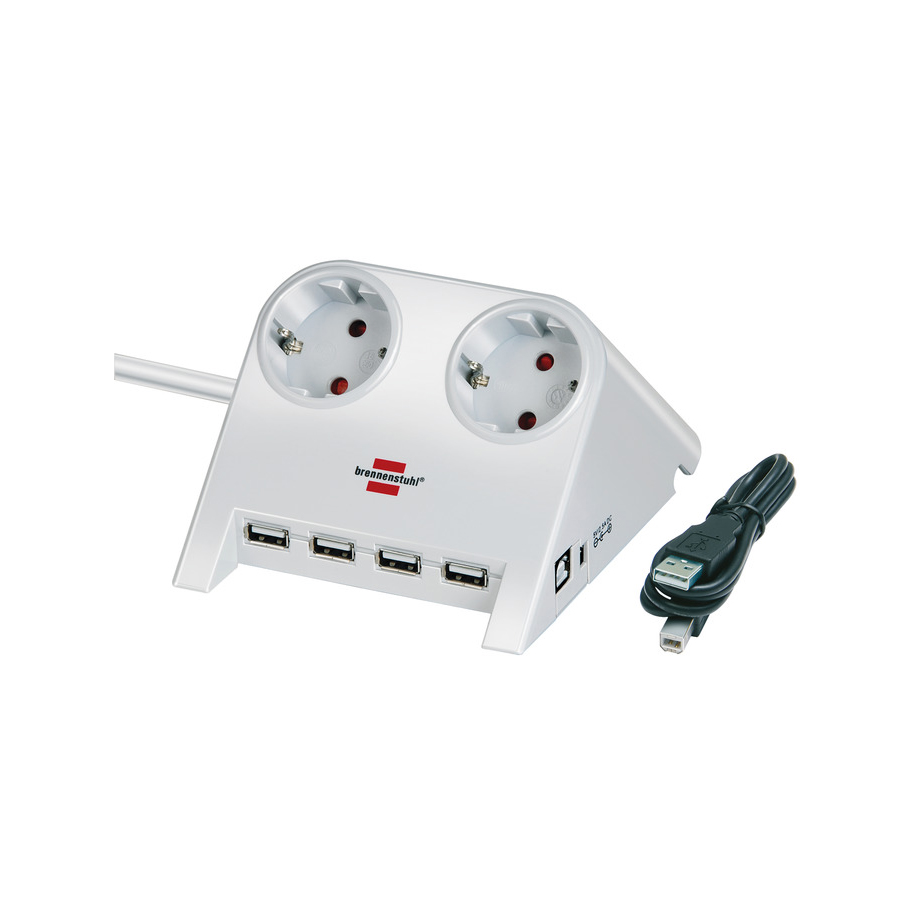Удлинитель Brennenstuhl Desktop-Power 2 розетки USB 4 порта кабель 1,8 м H05VV-F 3G1,5 белый 1153520122